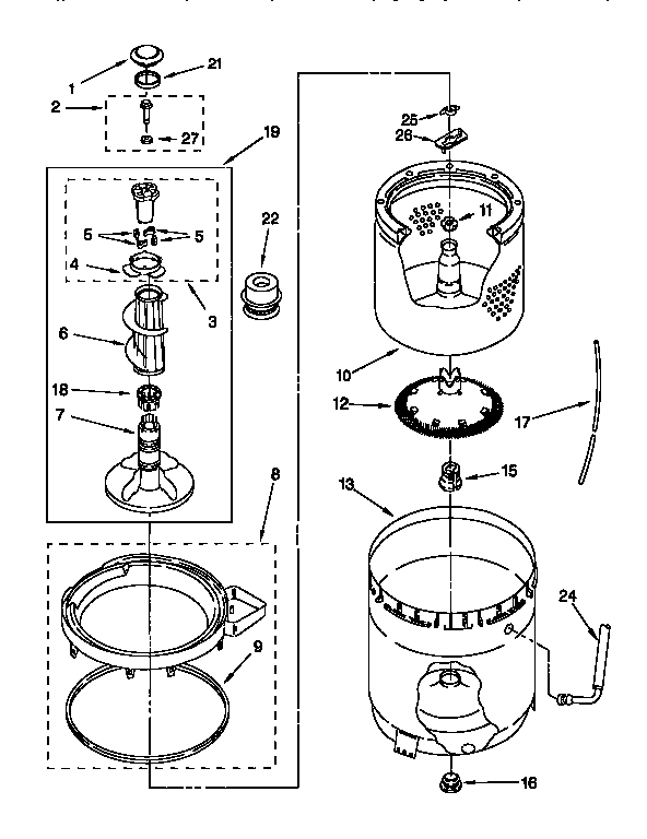 AGITATOR, BASKET AND TUB