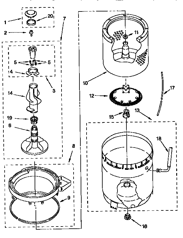 AGITATOR, BASKET AND TUB