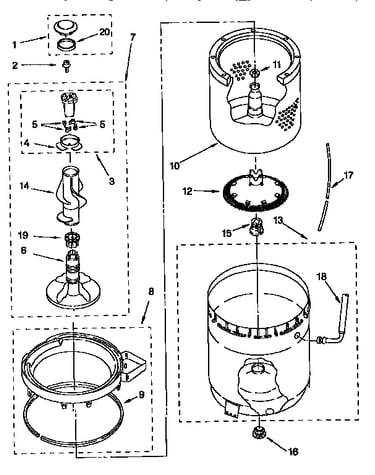 Agitator, basket and tub