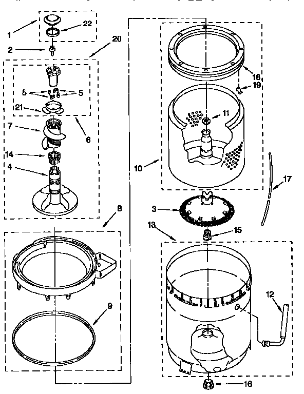 Agitator, basket and tub
