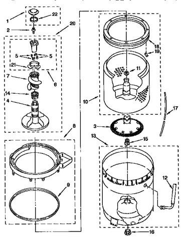 Agitator, basket and tub
