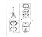 Whirlpool LBR1121EW1 agitator, basket and tub diagram