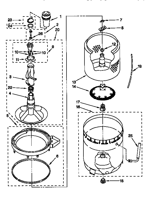Agitator, basket and tub