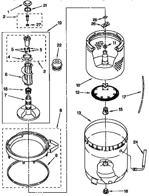 AGITATOR, BASKET AND TUB