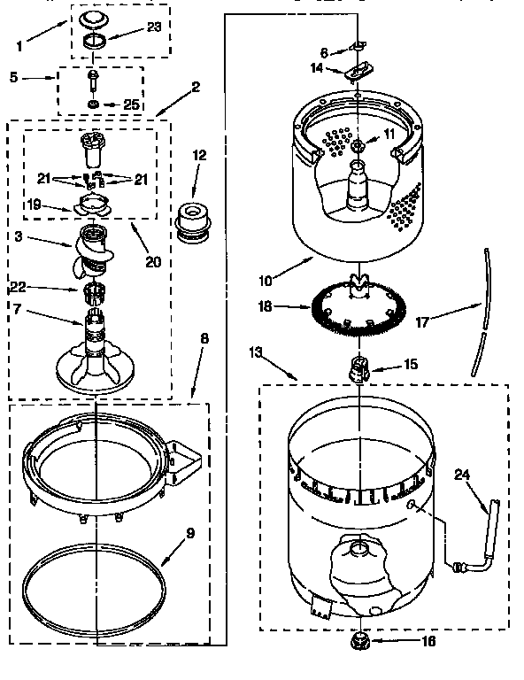 AGITATOR, BASKET AND TUB