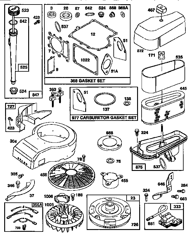 Flywheel/air cleaner assembly and gasket set