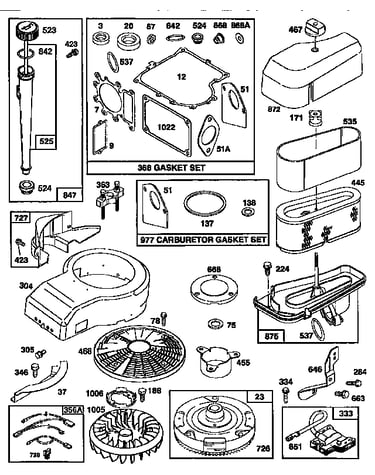 Flywheel/air cleaner assembly and gasket set