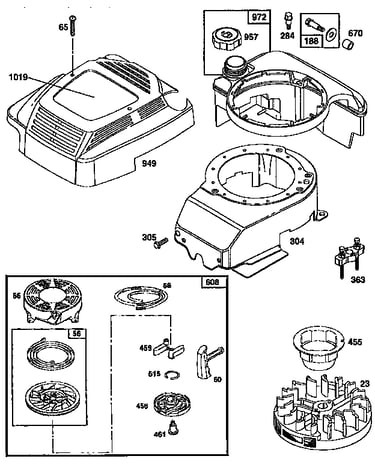 Rewind starter and blower housing