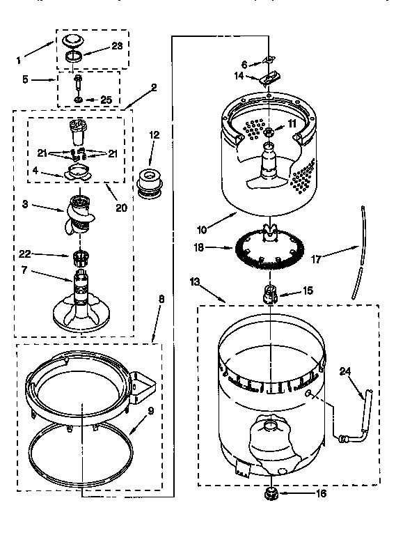 Agitator, basket and tub