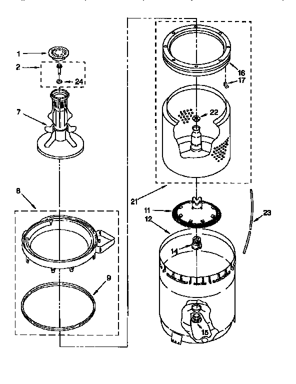 Agitator, basket and tub