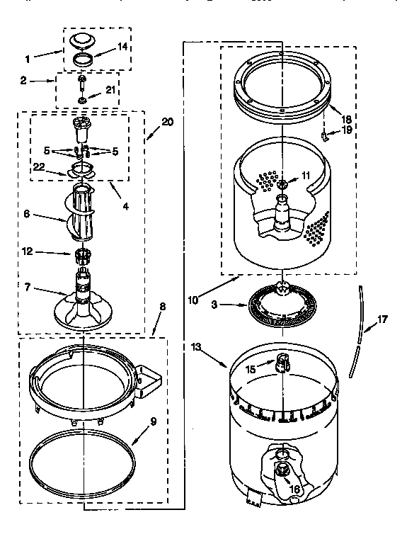 Agitator, basket and tub