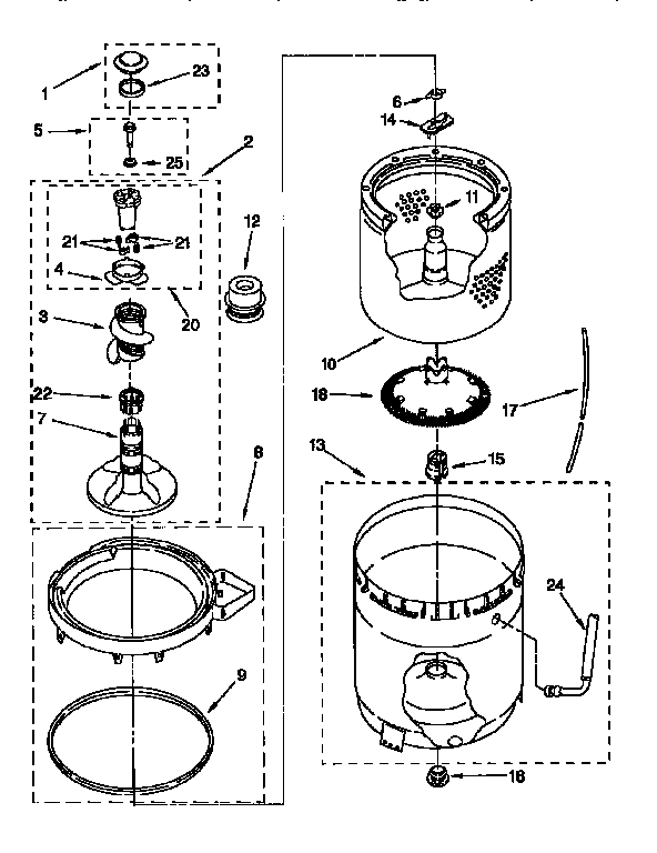 AGITATOR, BASKET AND TUB