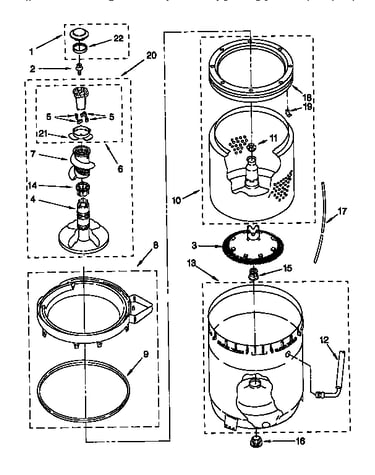 Agitator, basket and tub
