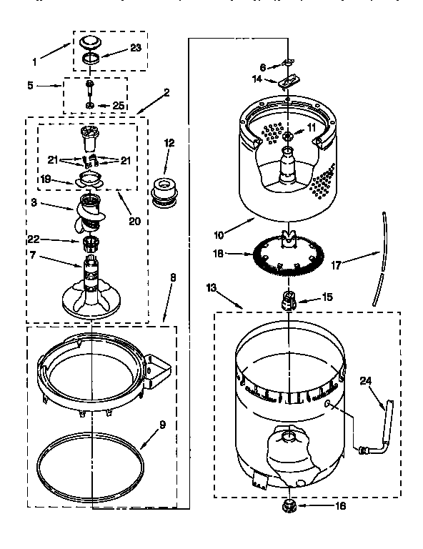 AGITATOR, BASKET AND TUB