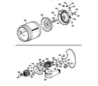 GE DVLR223ET0WW drum, heater asm., blower & drive assembly diagram