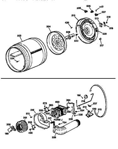 Drum, heater asm., blower & drive assembly