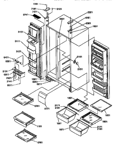 Shelves, lights and hinges