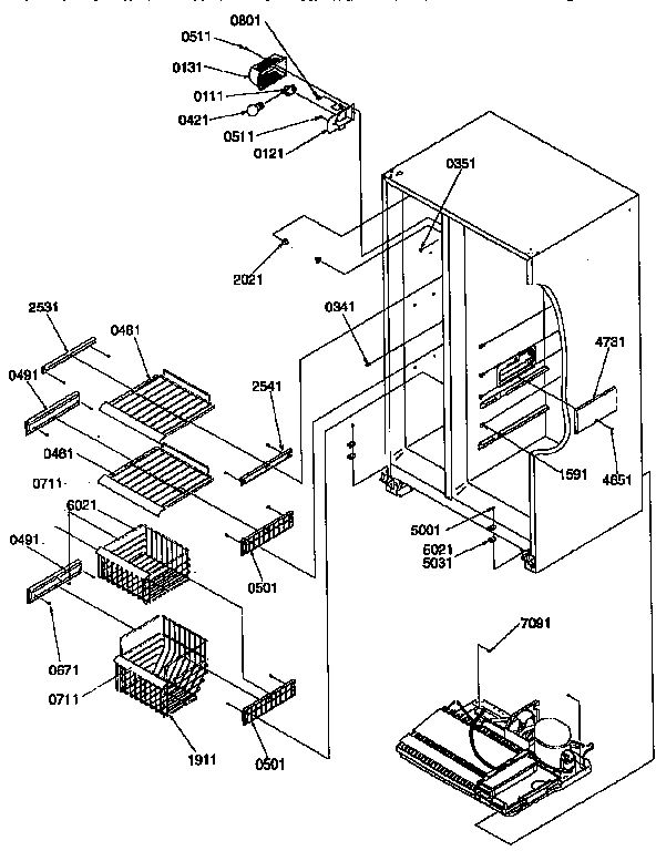 Freezer shelves and light