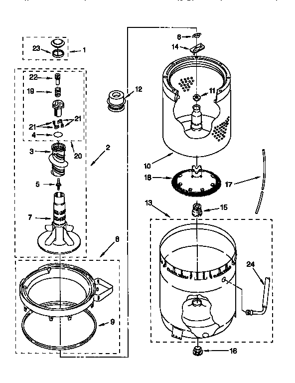 Agitator, basket and tub