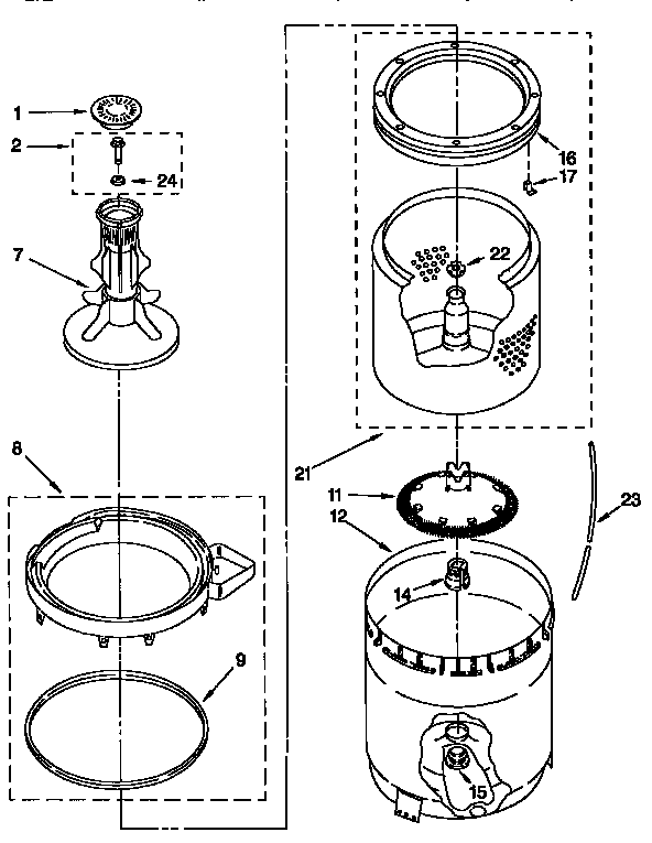 AGITATOR, BASKET AND TUB