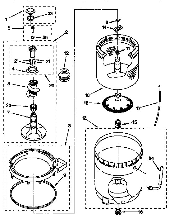 AGITATOR, BASKET AND TUB