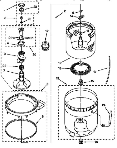 Agitator, basket and tub