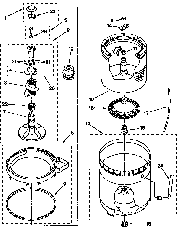 AGITATOR, BASKET AND TUB