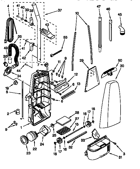 Dust compartment and motor