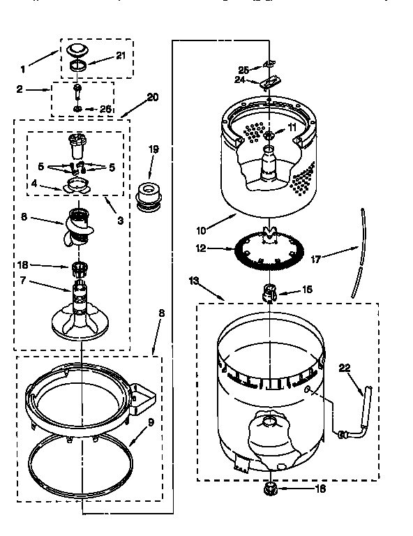 AGITATOR, BASKET AND TUB