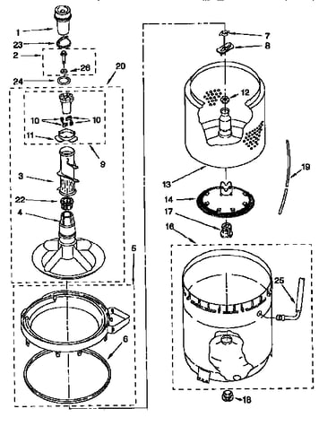 Agitator, basket, and tub