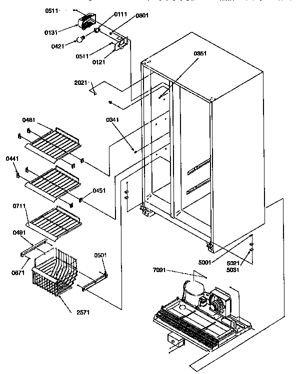 Freezer shelves and light