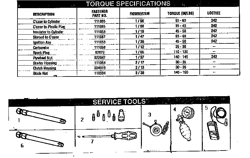 TORQUE SPECIFICATIONS
