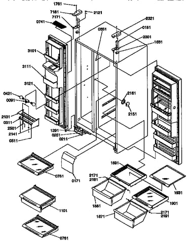 Shelves, light and hinges