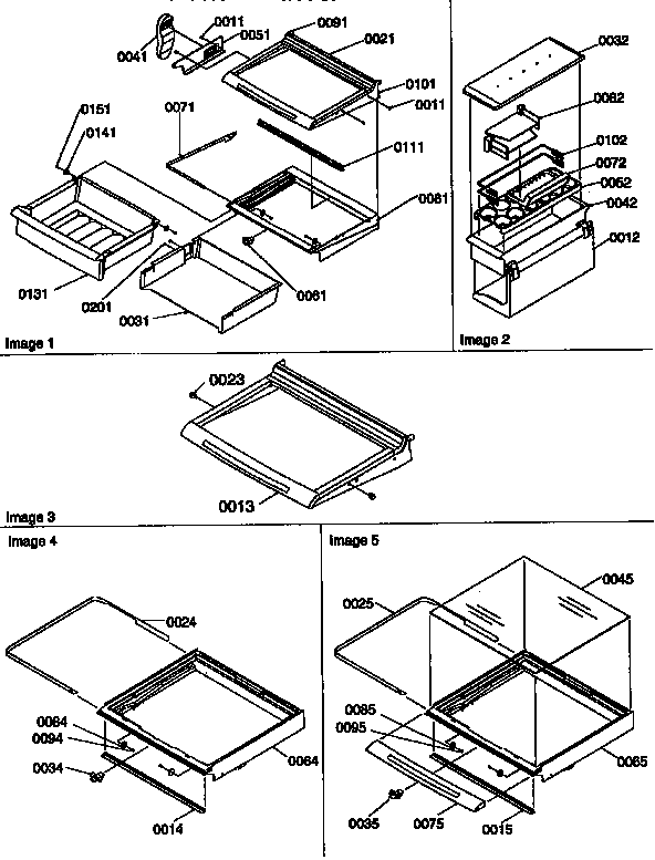 Dell, shelf and crisper assemblies