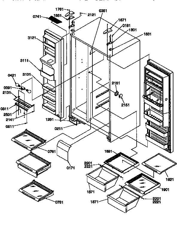 Shelves, lights and hinges