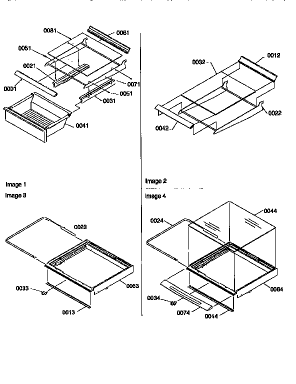 Dell, shelf, and crisper assemblies