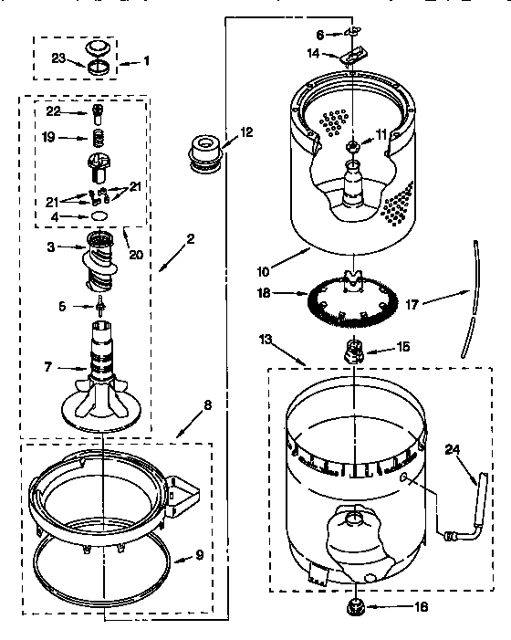 AGITATOR, BASKET AND TUB