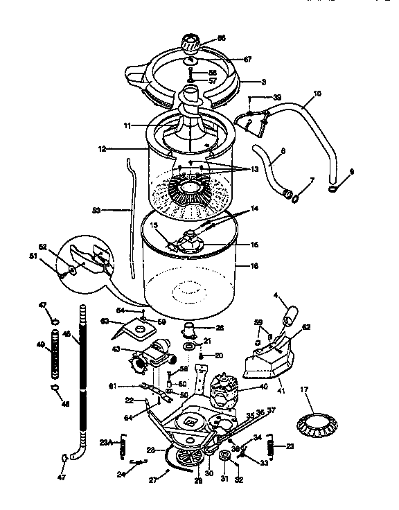 Tubs, hoses, motor