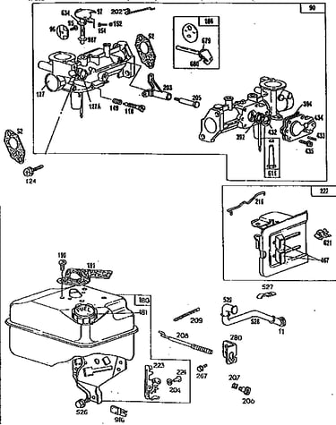 Carburetor and fuel tank assembly