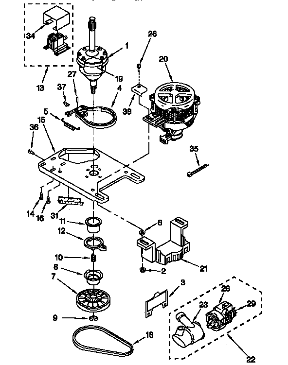 Gearcase, motor and pump