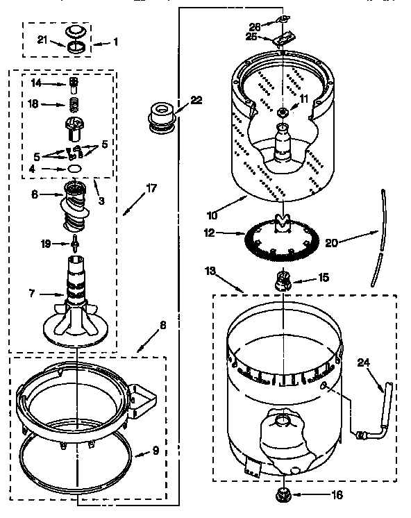 AGITATOR, BASKET AND TUB
