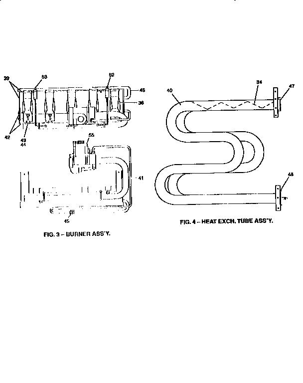 Fig. 3- burner assembly and fig. 4- heat exch tube assembly