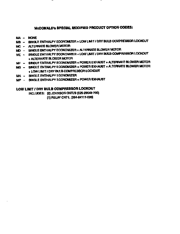 Special modified product codes