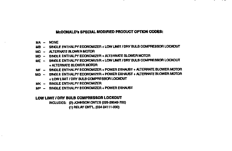 Special modified product codes