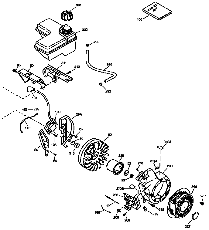 Fuel tank and flywheel assembly