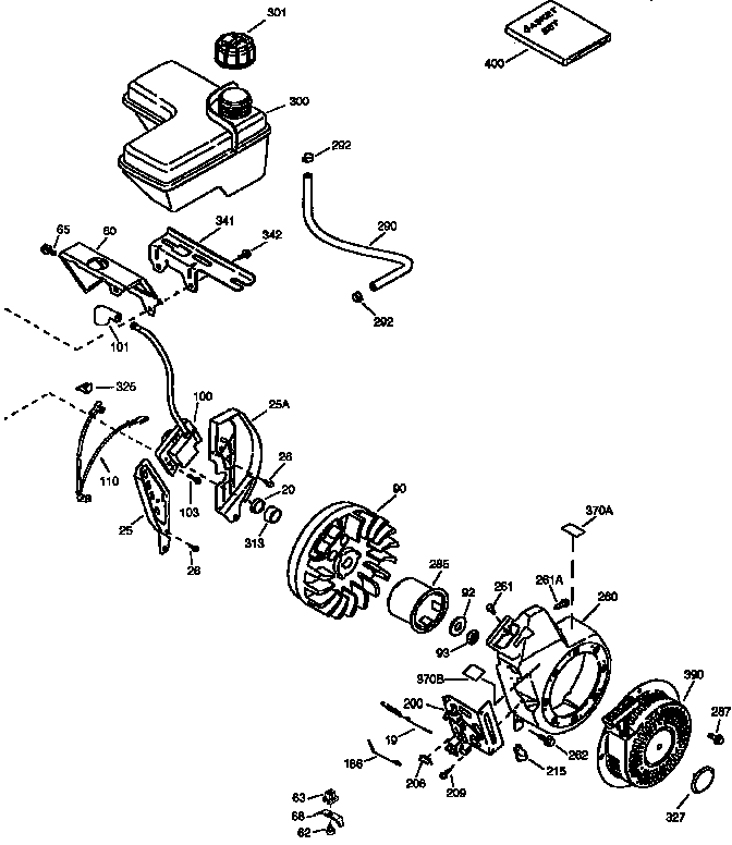 Fuel tank and flywheel assembly