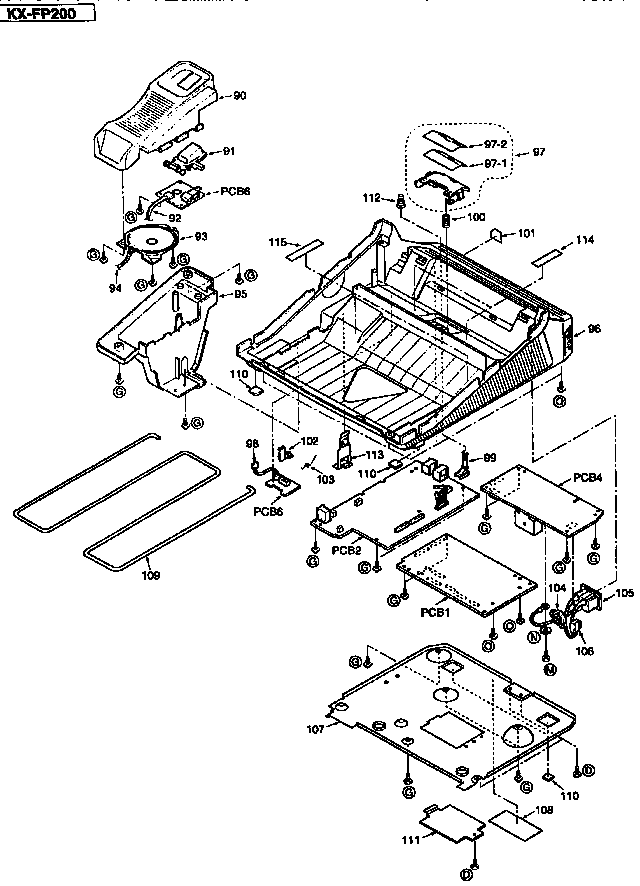 Upper cabinet/p.c.b. section