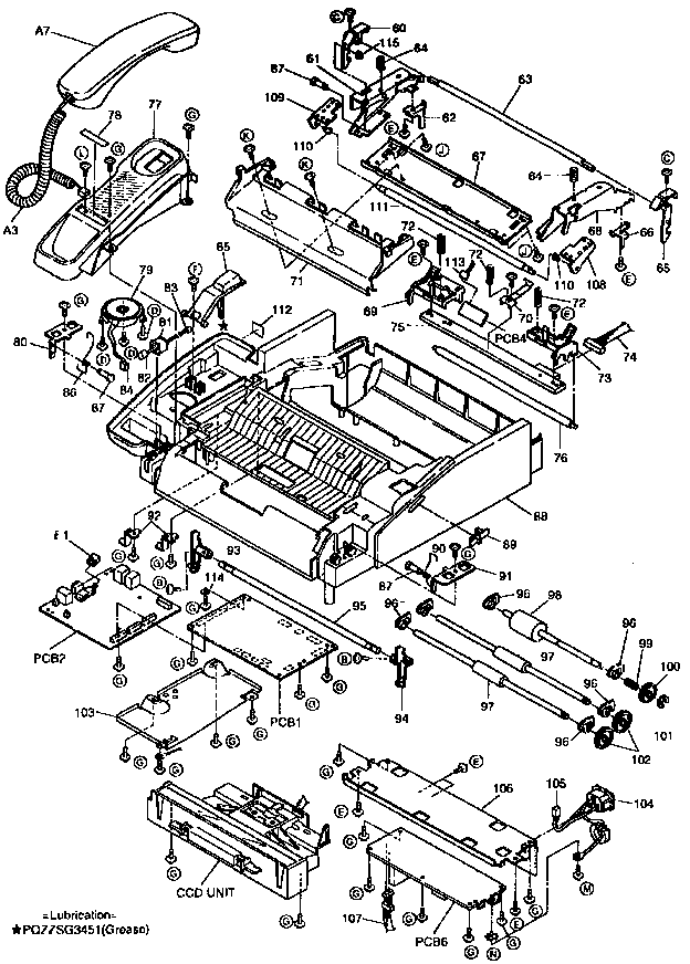 Upper cabinet/p.c.b./thermal head section