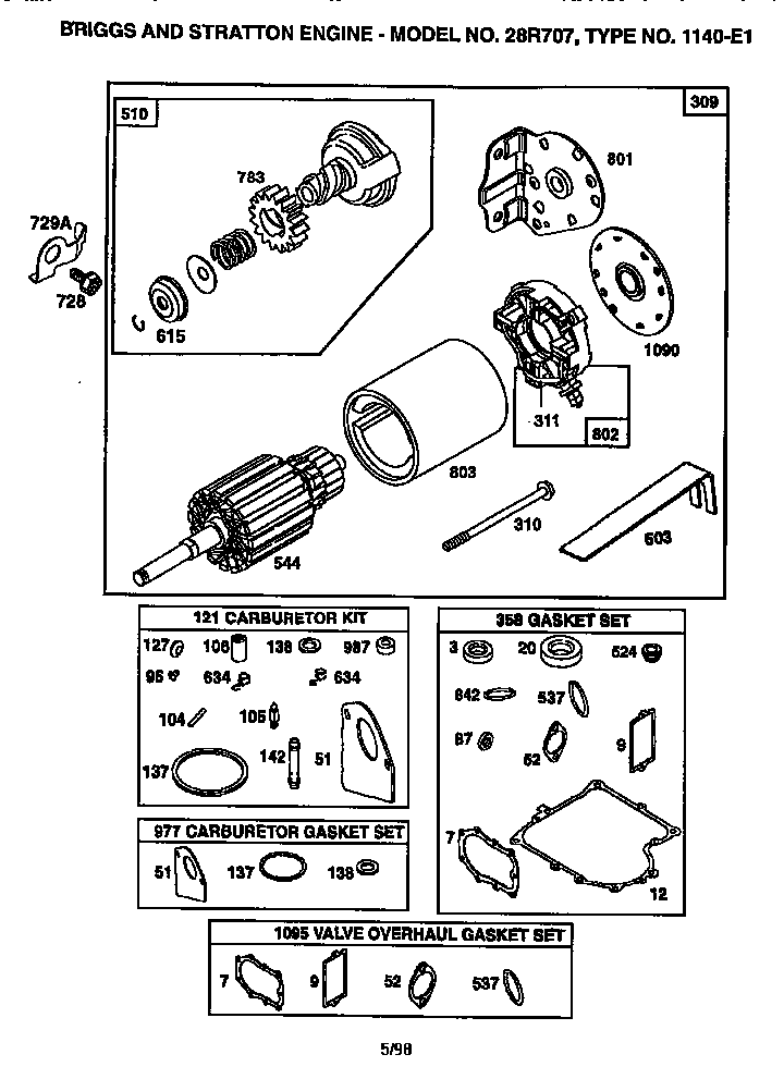 Motor and drive starter and gasket set