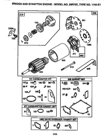Motor and drive starter and gasket set